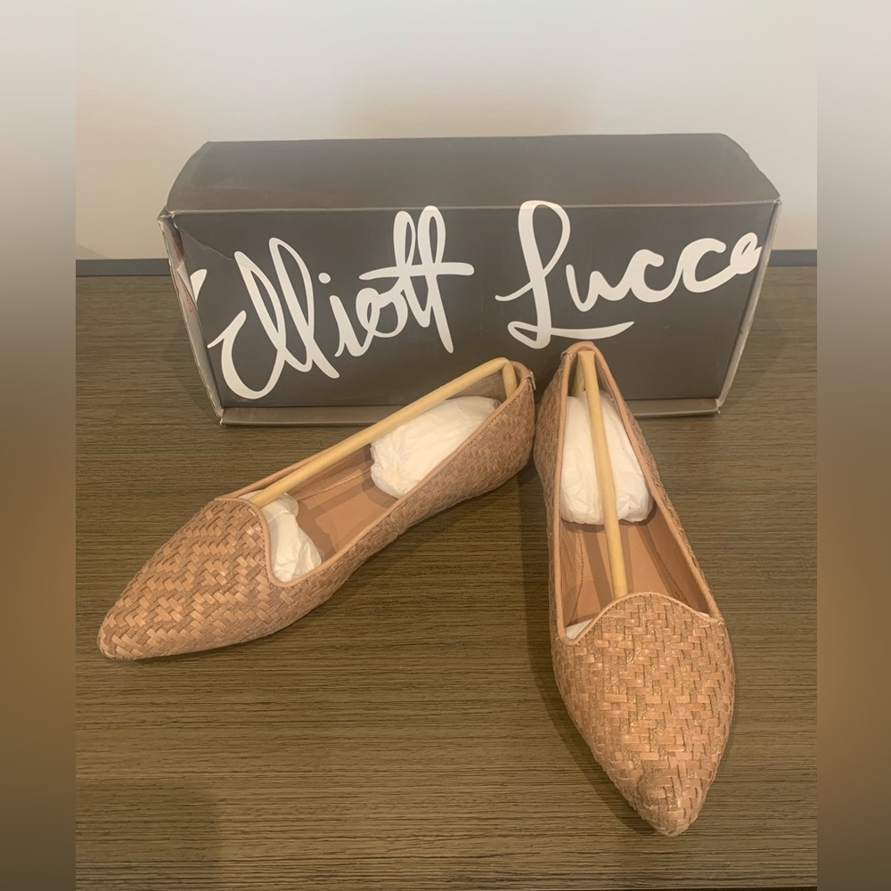 NIB Elliott Lucca Bonita Aztec Taupe Shimmer Flats